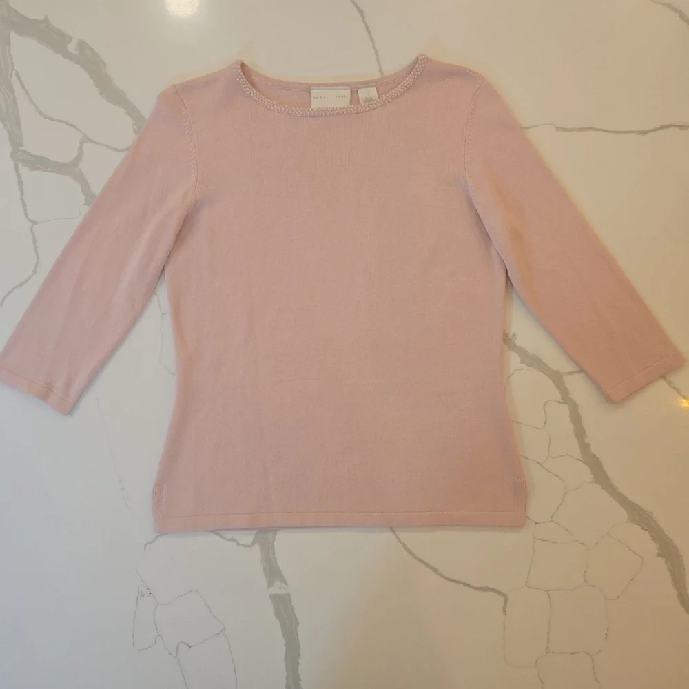 Silk Cashmere Beaded Baby Pink Pullover Knit Sweater Womens Size Small - Picture 6 of 9